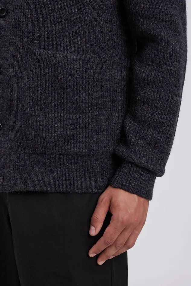 Men Loki Wool Cotton Rib Cardigan Dark Grey Melange Norse Projects Knitwear