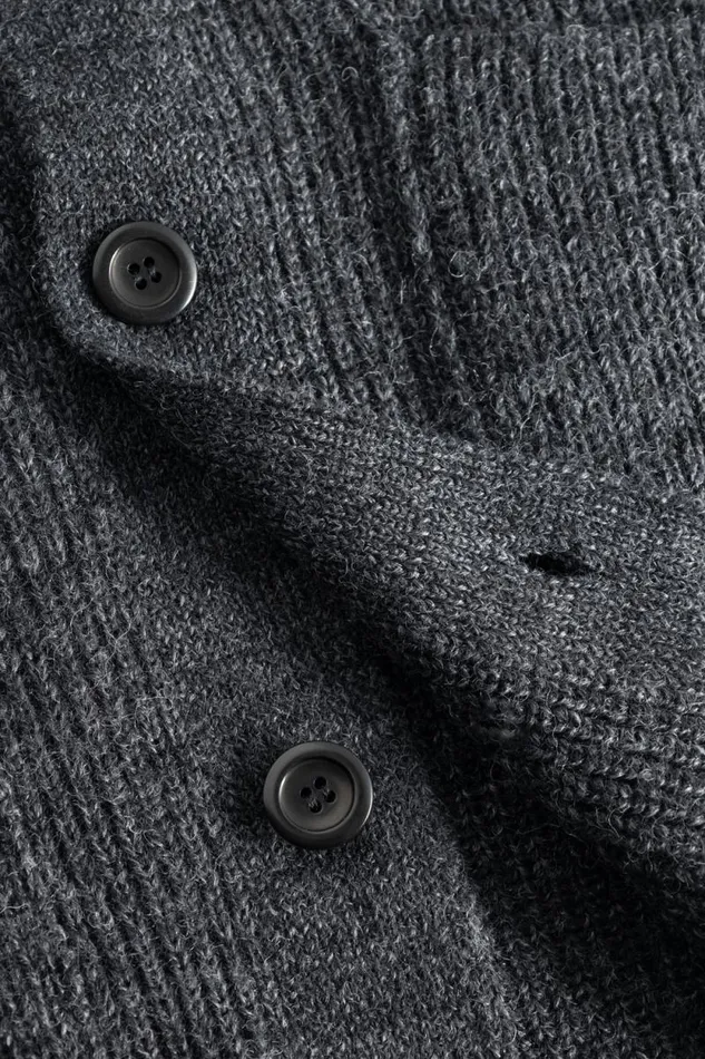 Men Loki Wool Cotton Rib Cardigan Dark Grey Melange Norse Projects Knitwear