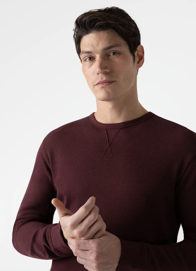 Men Long Sleeve Waffle Tshirt Maroon Tshirts ussunspel Men Long Sleeve Waffle Tshirt Maroon Tshirts ussunspel