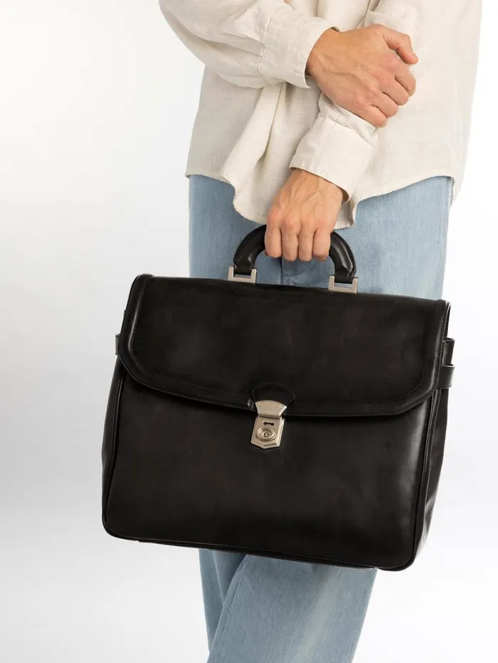 Men Officine Creative Accessories QUENTIN 011 Black Leather Briefcase Men Officine Creative Accessories QUENTIN 011 Black Leather Briefcase