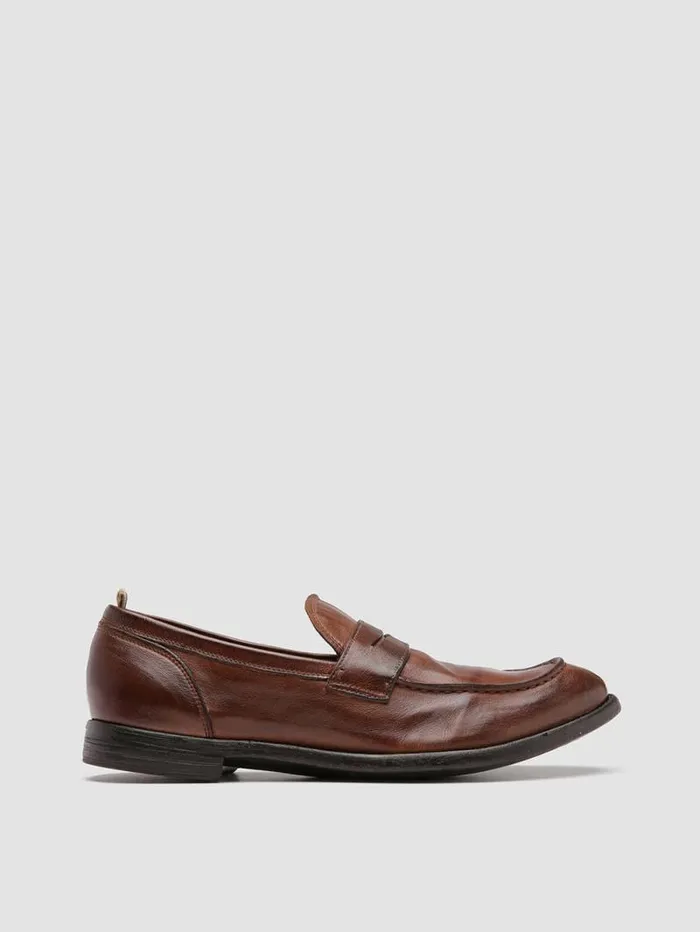 Men Officine Creative Footwear ARC 509 Brown Leather Penny Loafers
