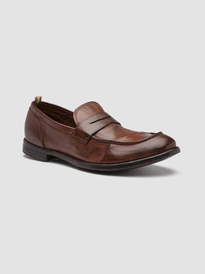 Men Officine Creative Footwear ARC 509 Brown Leather Penny Loafers