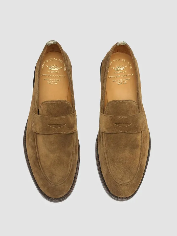 Men Officine Creative Footwear OPERA 001 Brown Suede Penny Loafers