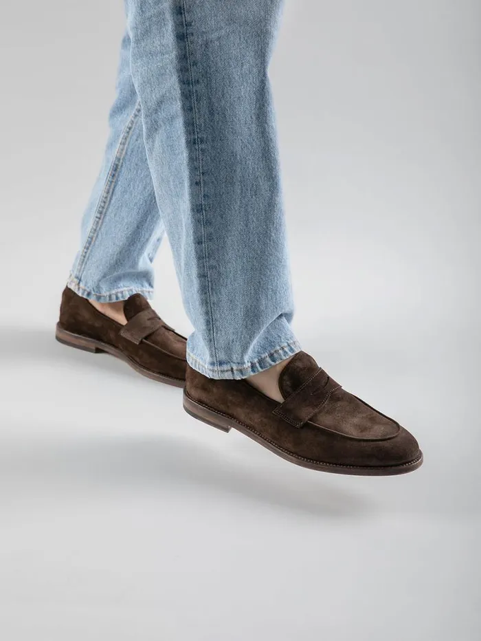 Men Officine Creative Footwear OPERA 001 Brown Suede Penny Loafers