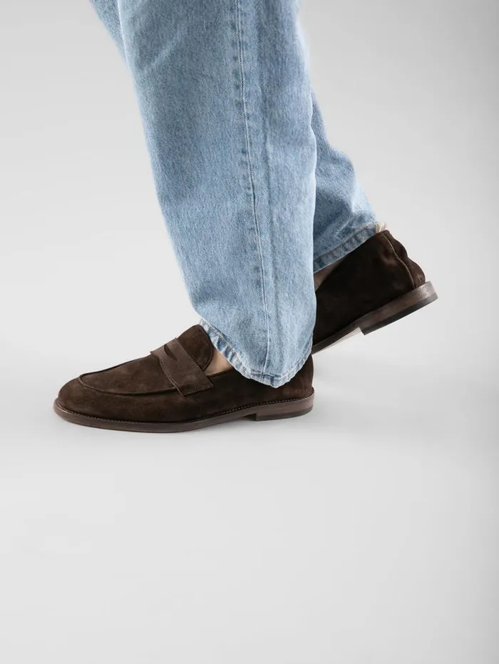 Men Officine Creative Footwear OPERA 001 Brown Suede Penny Loafers