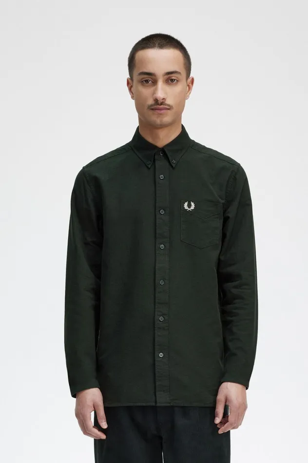 Men Oxford Shirt Night Green Fred Perry Shirts