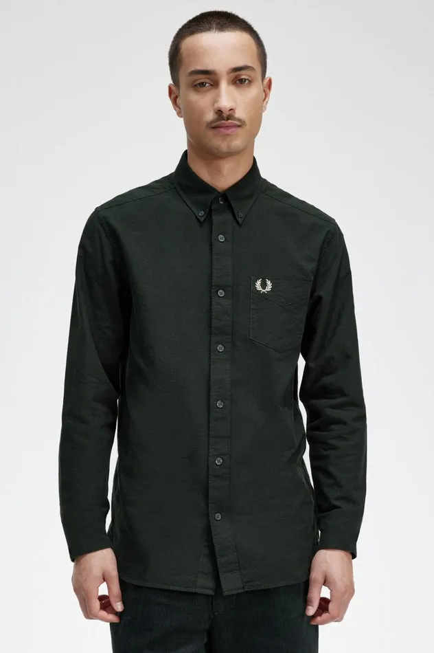 Men Oxford Shirt Night Green Fred Perry Shirts