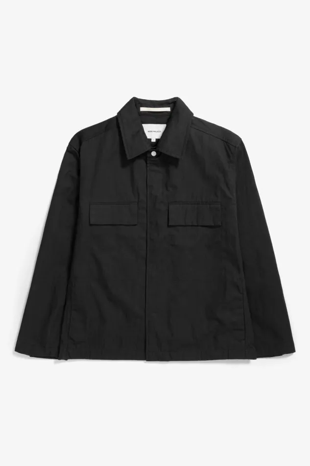 Men Pelle Fine Broken Twill Overshirt Black Norse Projects Overshirts