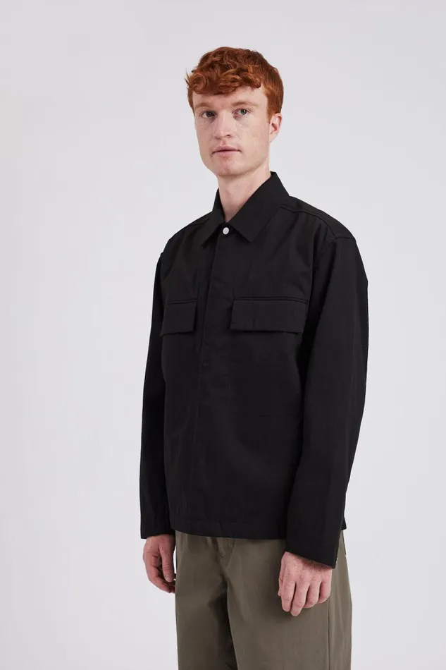 Men Pelle Fine Broken Twill Overshirt Black Norse Projects Overshirts