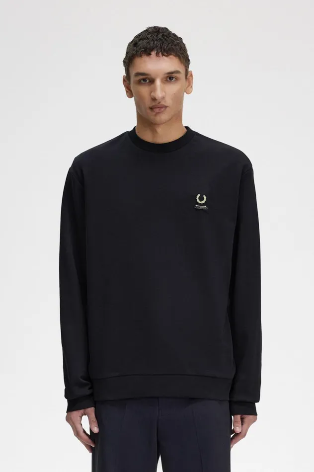 Men Raf SimonsEmbroidered Sweatshirt Black Fred Perry Sweatshirts