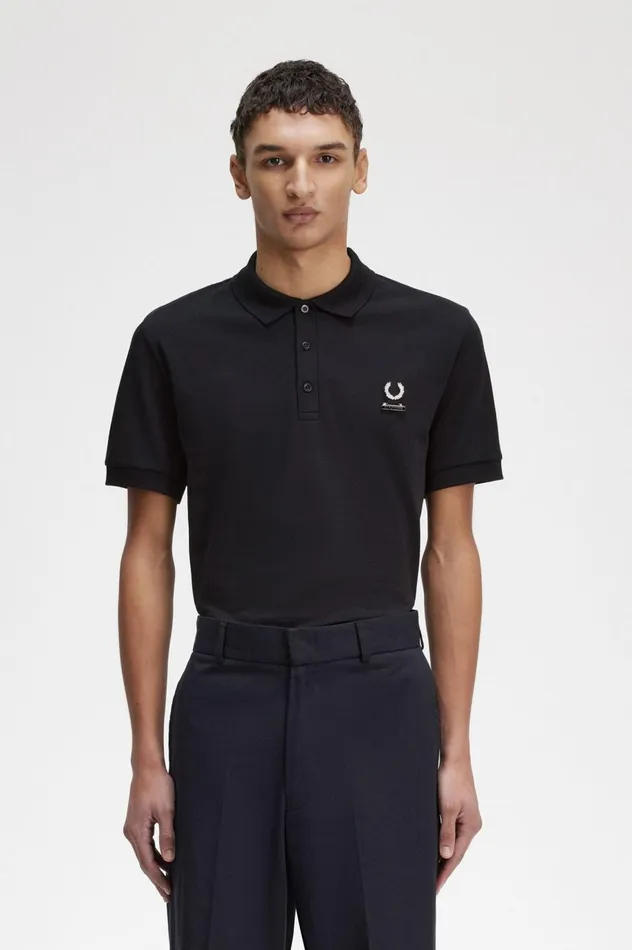 Men Raf SimonsEnamel Pin Polo Shirt Black Fred Perry Polo Shirts