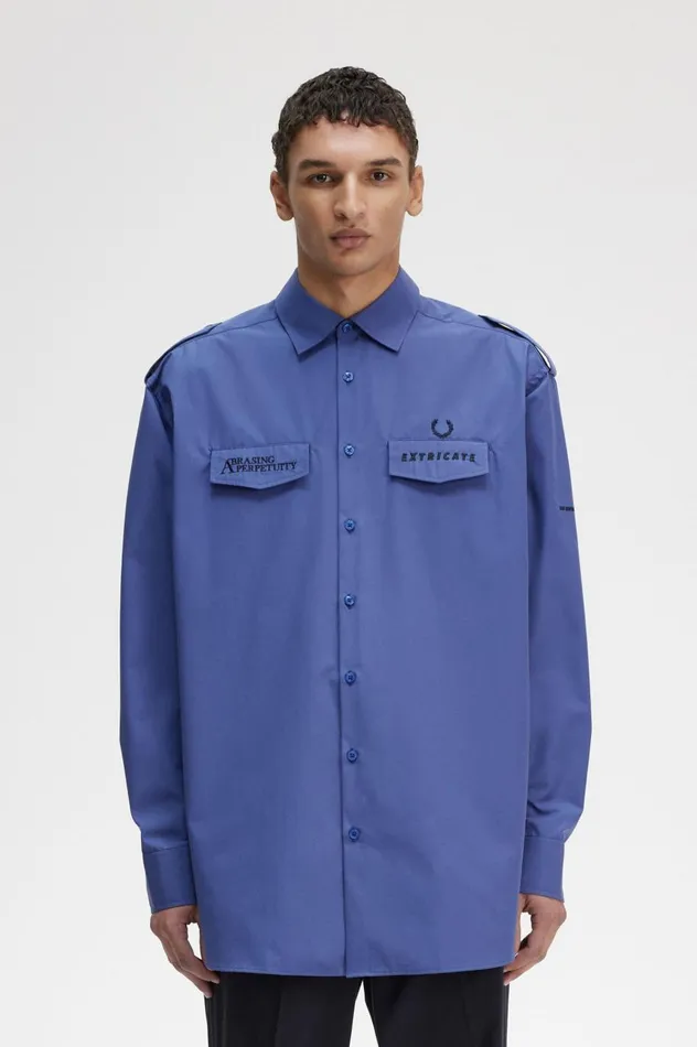 Men Raf SimonsOversized Utility Shirt Dirty Lime Fred Perry Shirts