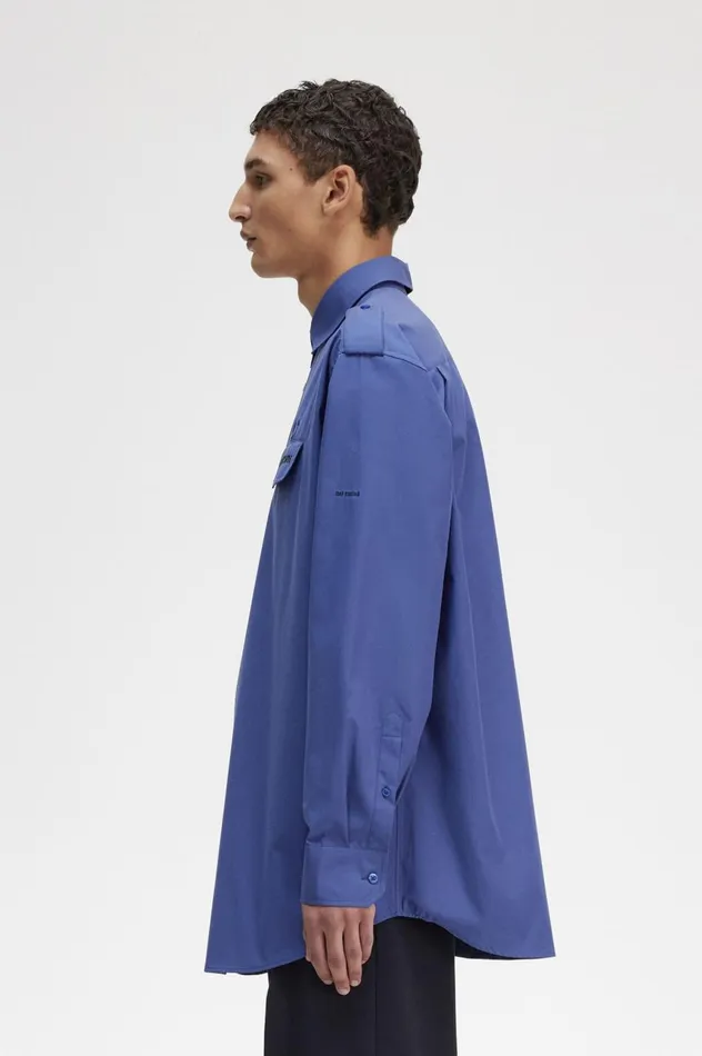 Men Raf SimonsOversized Utility Shirt Dirty Lime Fred Perry Shirts