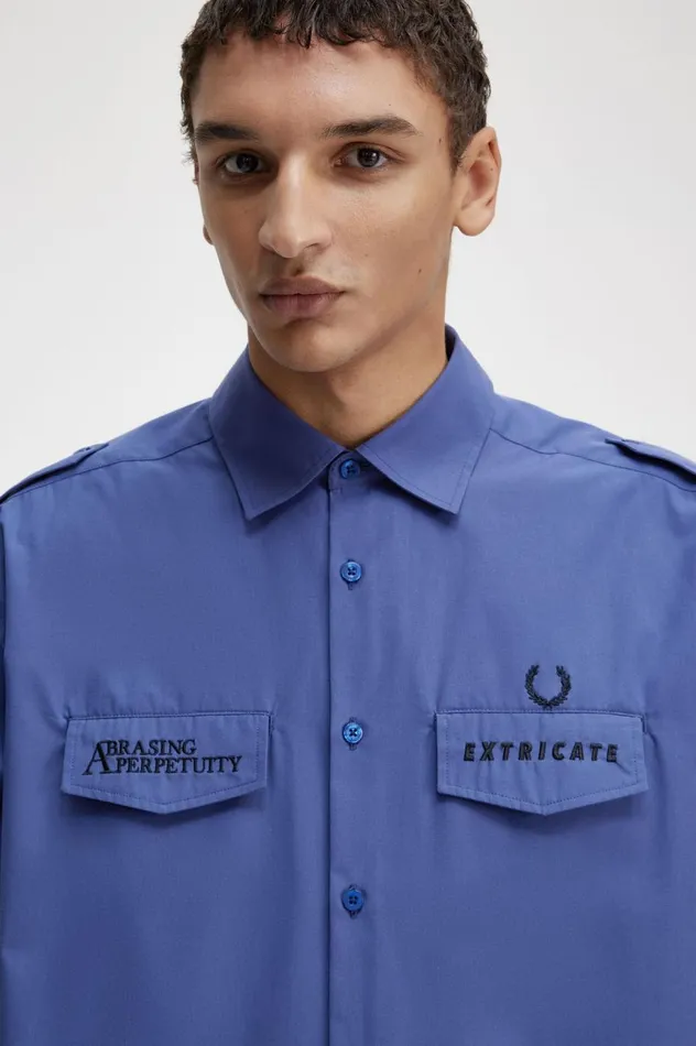 Men Raf SimonsOversized Utility Shirt Dirty Lime Fred Perry Shirts