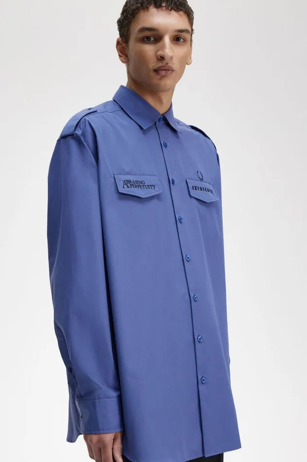 Men Raf SimonsOversized Utility Shirt Dirty Lime Fred Perry Shirts