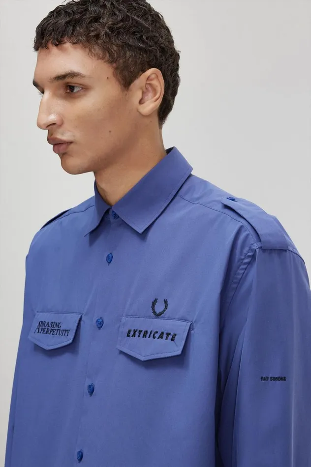 Men Raf SimonsOversized Utility Shirt Dirty Lime Fred Perry Shirts