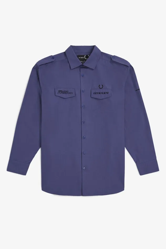 Men Raf SimonsOversized Utility Shirt Dirty Lime Fred Perry Shirts