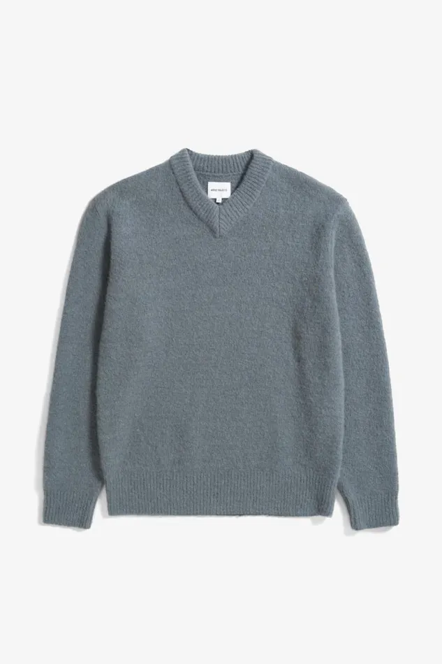 Men Rasmus Relaxed Brushed VNeck Sweater Mouse Grey Norse Projects Knitwear