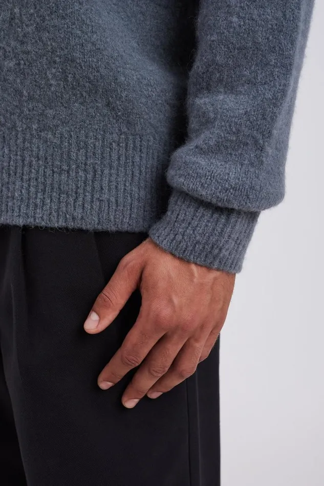 Men Rasmus Relaxed Brushed VNeck Sweater Mouse Grey Norse Projects Knitwear