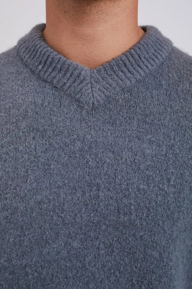 Men Rasmus Relaxed Brushed VNeck Sweater Mouse Grey Norse Projects Knitwear