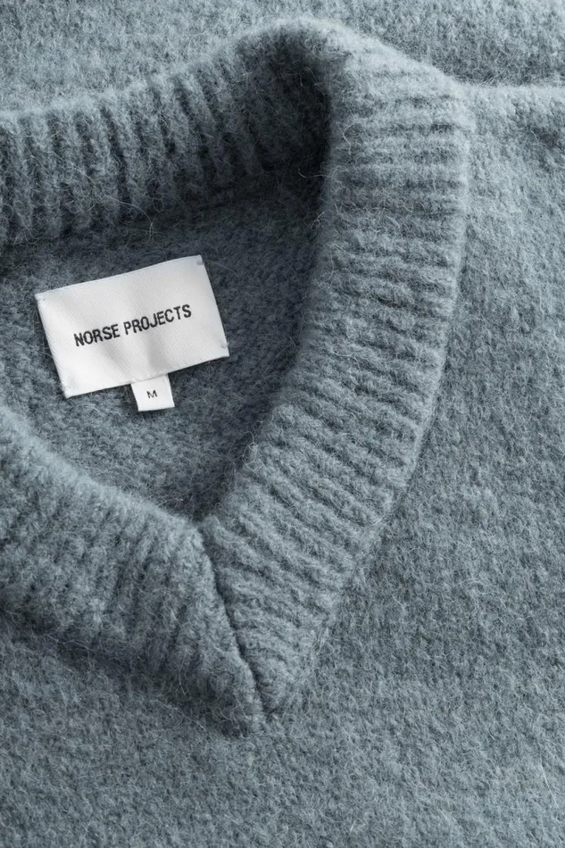 Men Rasmus Relaxed Brushed VNeck Sweater Mouse Grey Norse Projects Knitwear