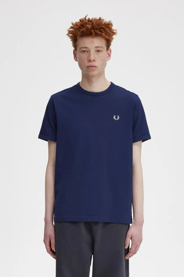 Men Ringer TShirt French Navysnow White Fred Perry TShirts