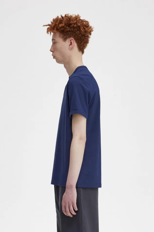 Men Ringer TShirt French Navysnow White Fred Perry TShirts
