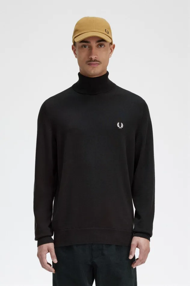 Men Roll Neck Jumper Night Green Fred Perry Knitwear