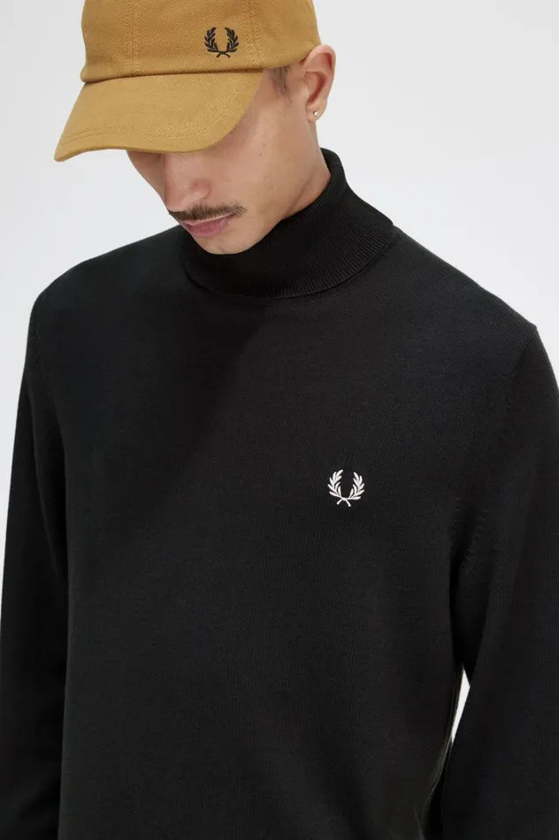 Men Roll Neck Jumper Night Green Fred Perry Knitwear