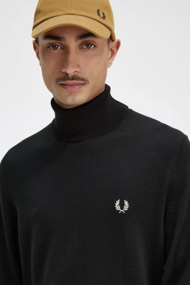 Men Roll Neck Jumper Night Green Fred Perry Knitwear