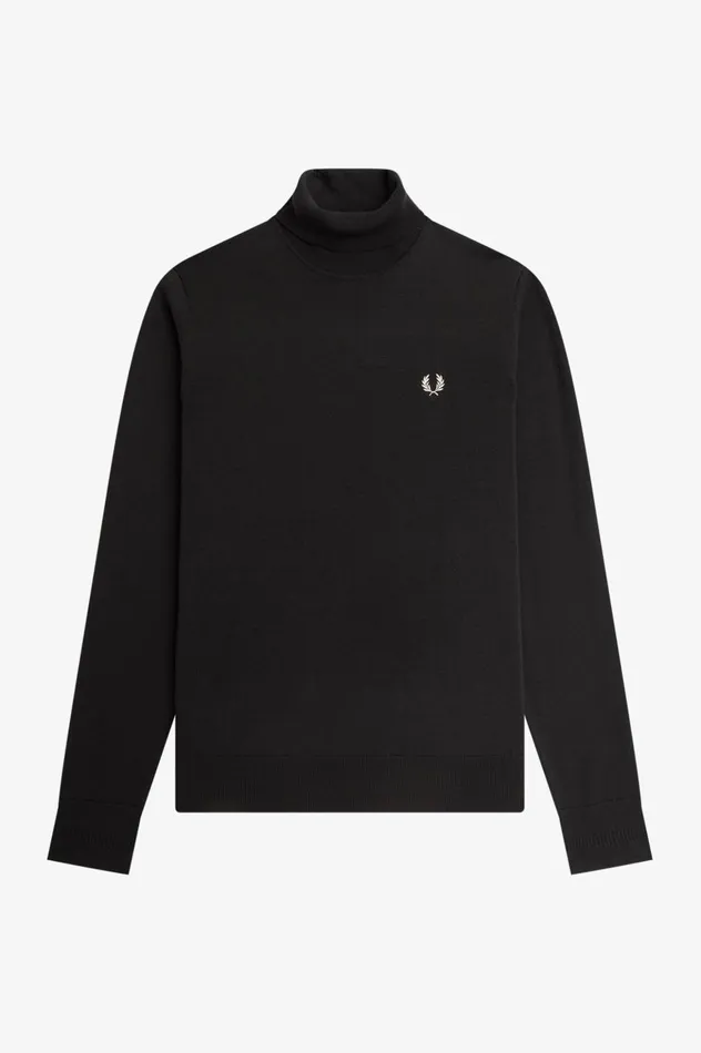Men Roll Neck Jumper Night Green Fred Perry Knitwear