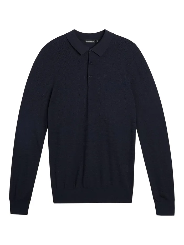 Men Rowan Mesh Knit LS Polo JL Navy JLindeberg Knitwear