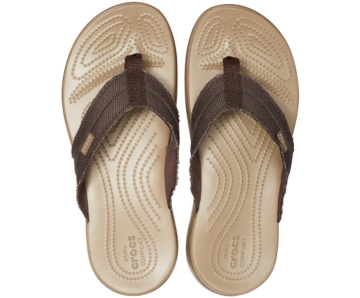 Men Santa Cruz Canvas Flip Espresso Khaki FlipFlops Crocs