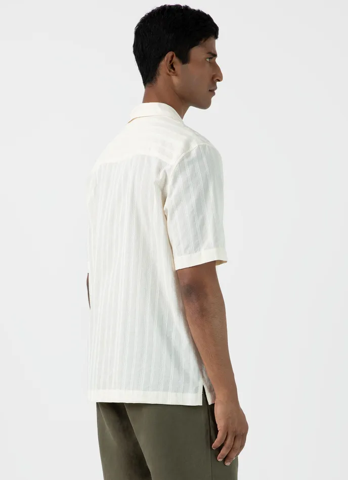 Men Shirts ussunspel Embroidered Stripe Camp Collar Shirt Ecru Men Shirts ussunspel Embroidered Stripe Camp Collar Shirt Ecru