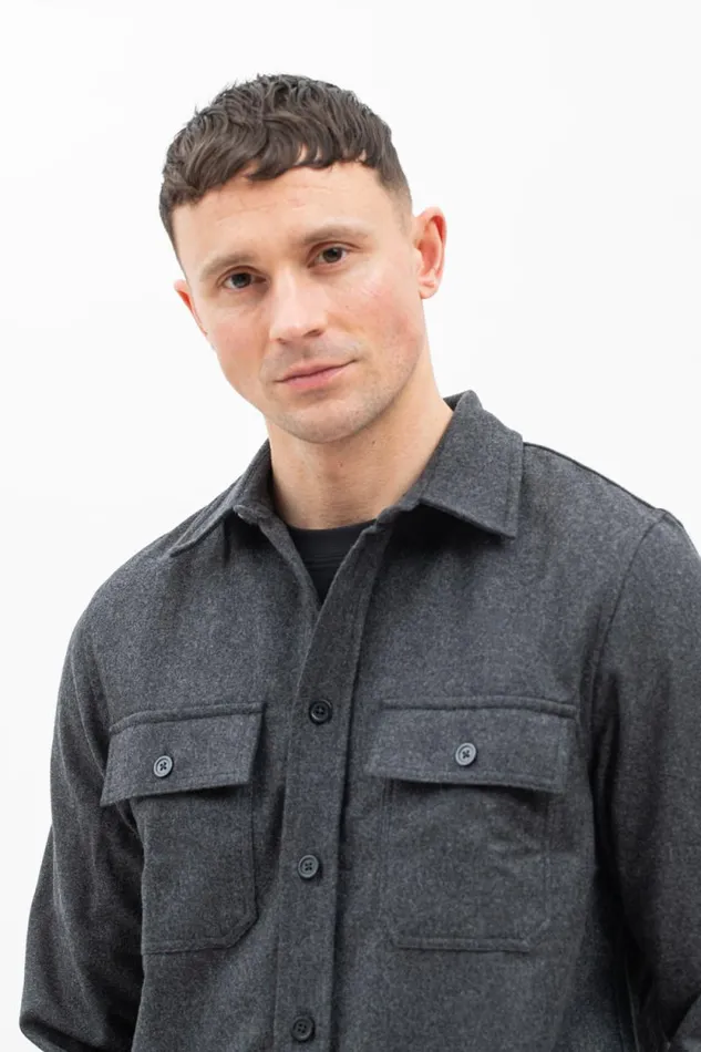 Men Silas Wool Charcoal Melange Norse Projects Overshirts