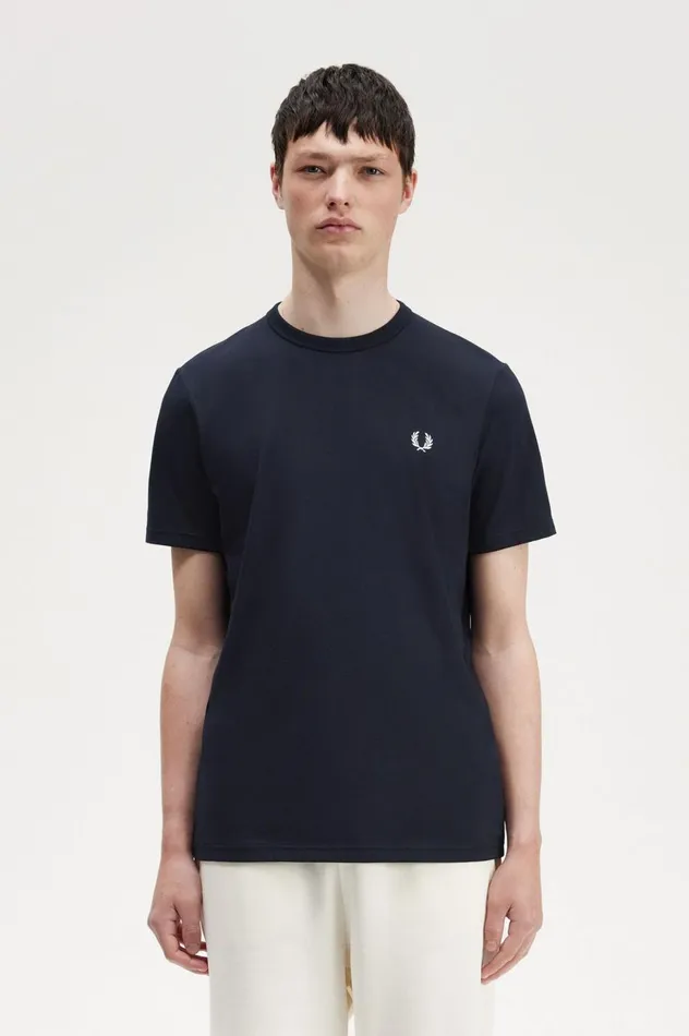 Men Tape Detail TShirt Navy Fred Perry TShirts
