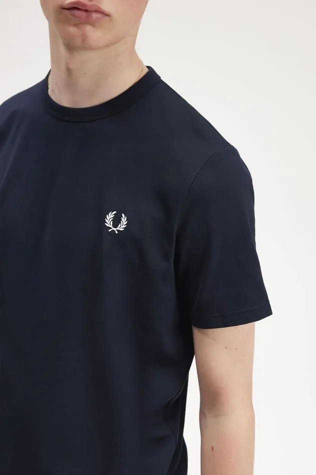 Men Tape Detail TShirt Navy Fred Perry TShirts