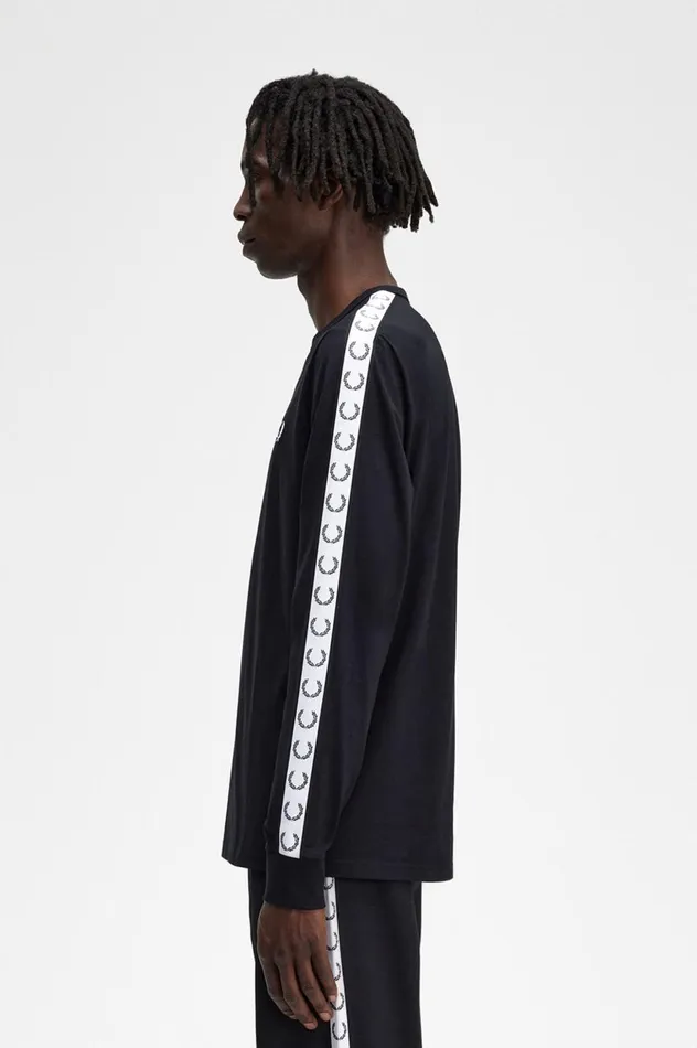 Men Taped Long Sleeve TShirt Black Fred Perry TShirts