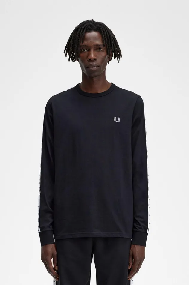 Men Taped Long Sleeve TShirt Black Fred Perry TShirts