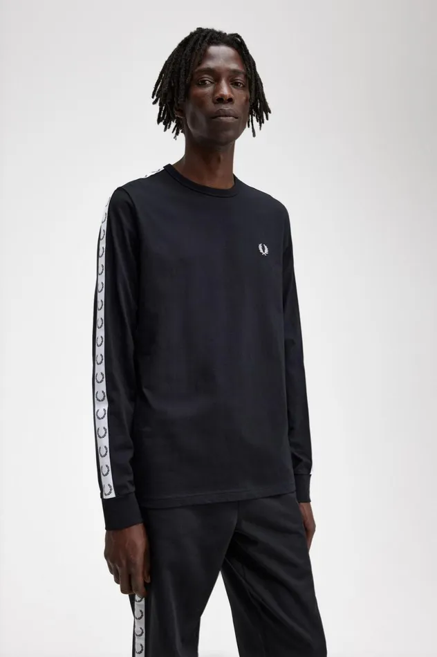 Men Taped Long Sleeve TShirt Black Fred Perry TShirts