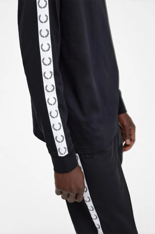 Men Taped Long Sleeve TShirt Black Fred Perry TShirts