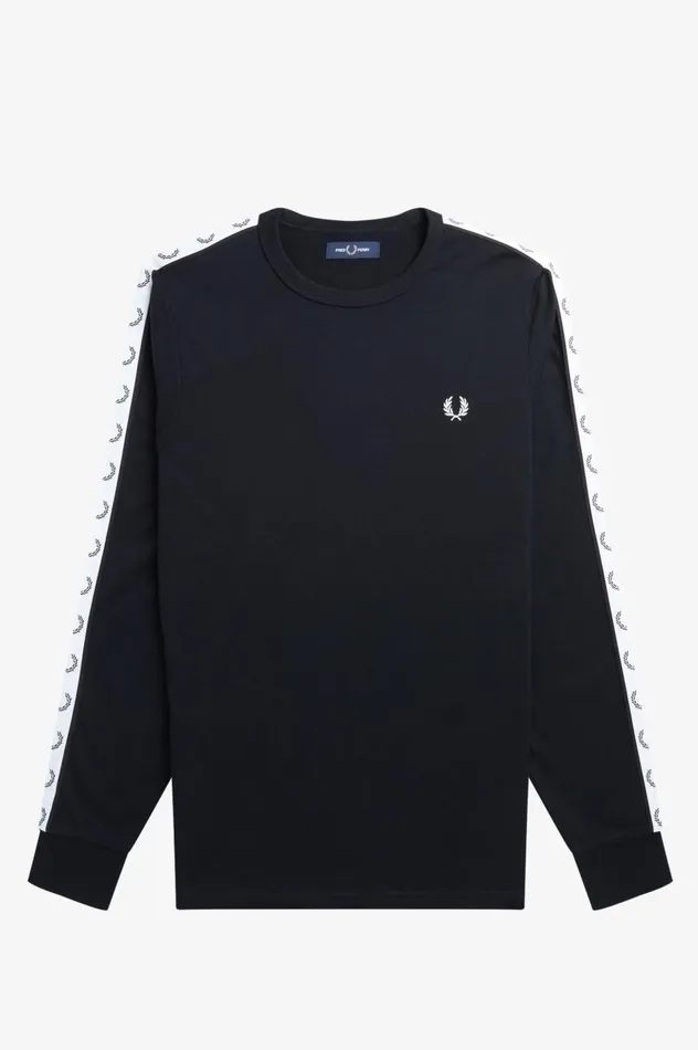 Men Taped Long Sleeve TShirt Black Fred Perry TShirts