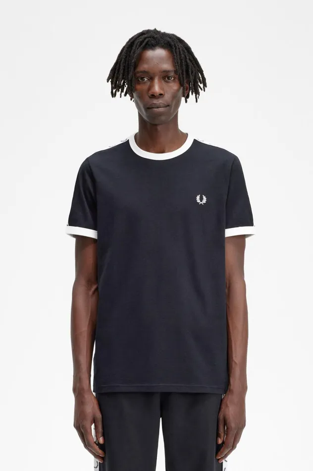 Men Taped Ringer TShirt Black Fred Perry TShirts