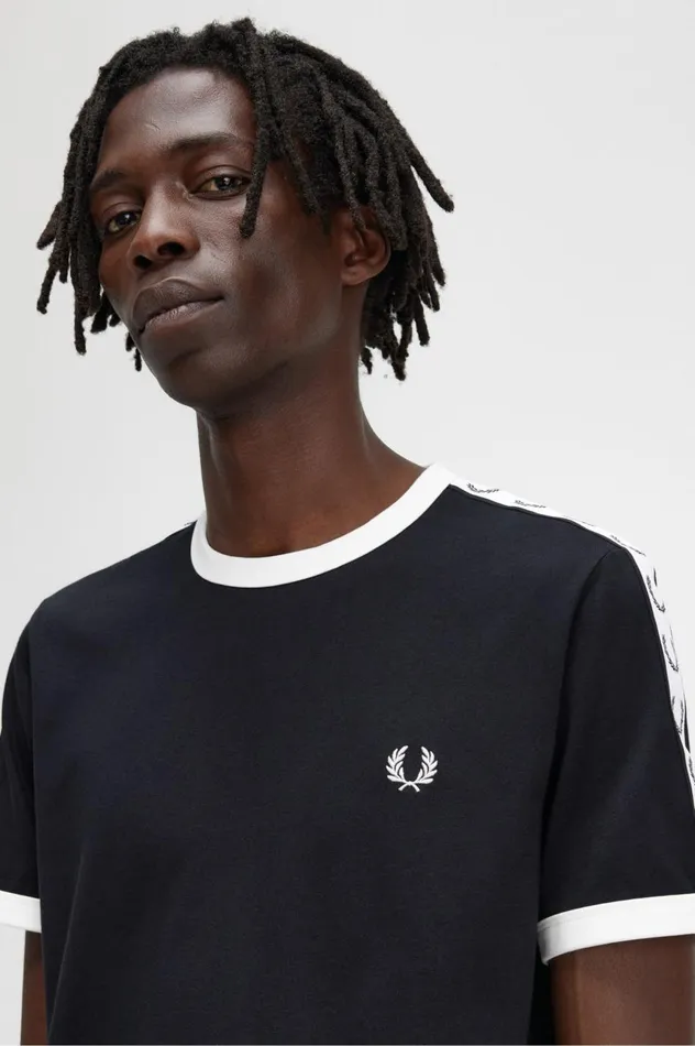 Men Taped Ringer TShirt Black Fred Perry TShirts