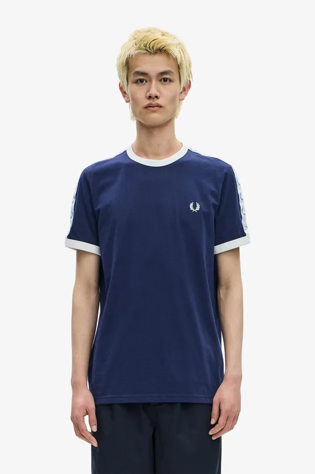 Men Taped Ringer TShirt Carbon Blue Fred Perry TShirts