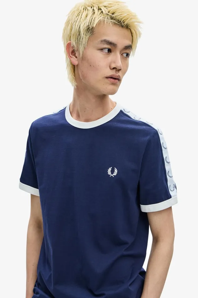 Men Taped Ringer TShirt Carbon Blue Fred Perry TShirts