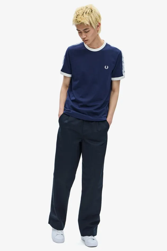 Men Taped Ringer TShirt Carbon Blue Fred Perry TShirts
