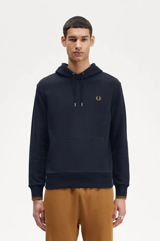 Men Tipped Hooded Sweatshirt Navydark Caramel Fred Perry Sweatshirts