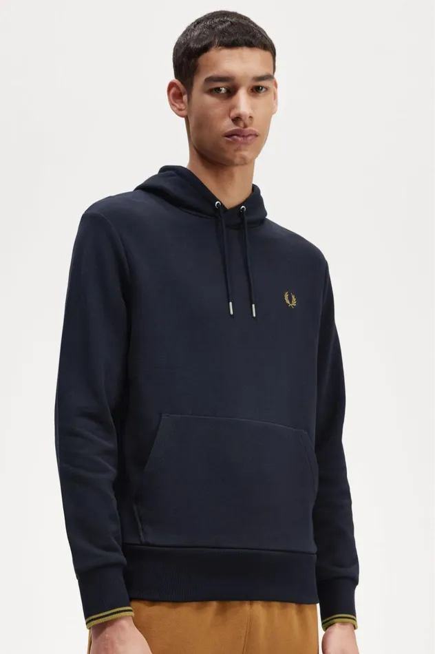 Men Tipped Hooded Sweatshirt Navydark Caramel Fred Perry Sweatshirts