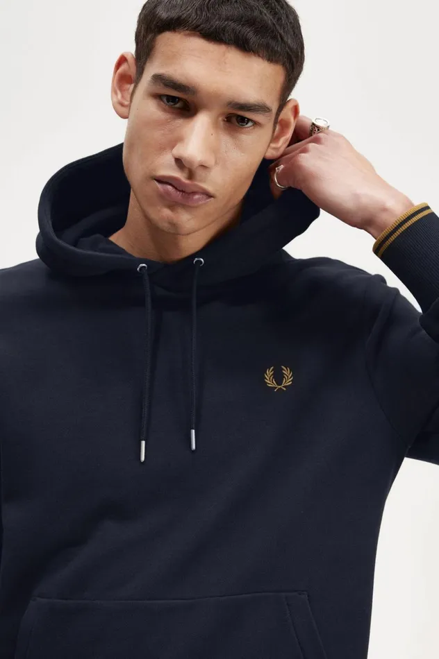 Men Tipped Hooded Sweatshirt Navydark Caramel Fred Perry Sweatshirts